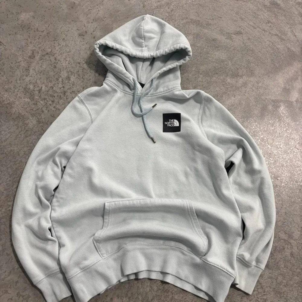 The North Face Light Blue Hoodie Men's Size M Logo Graphic Front & Back
